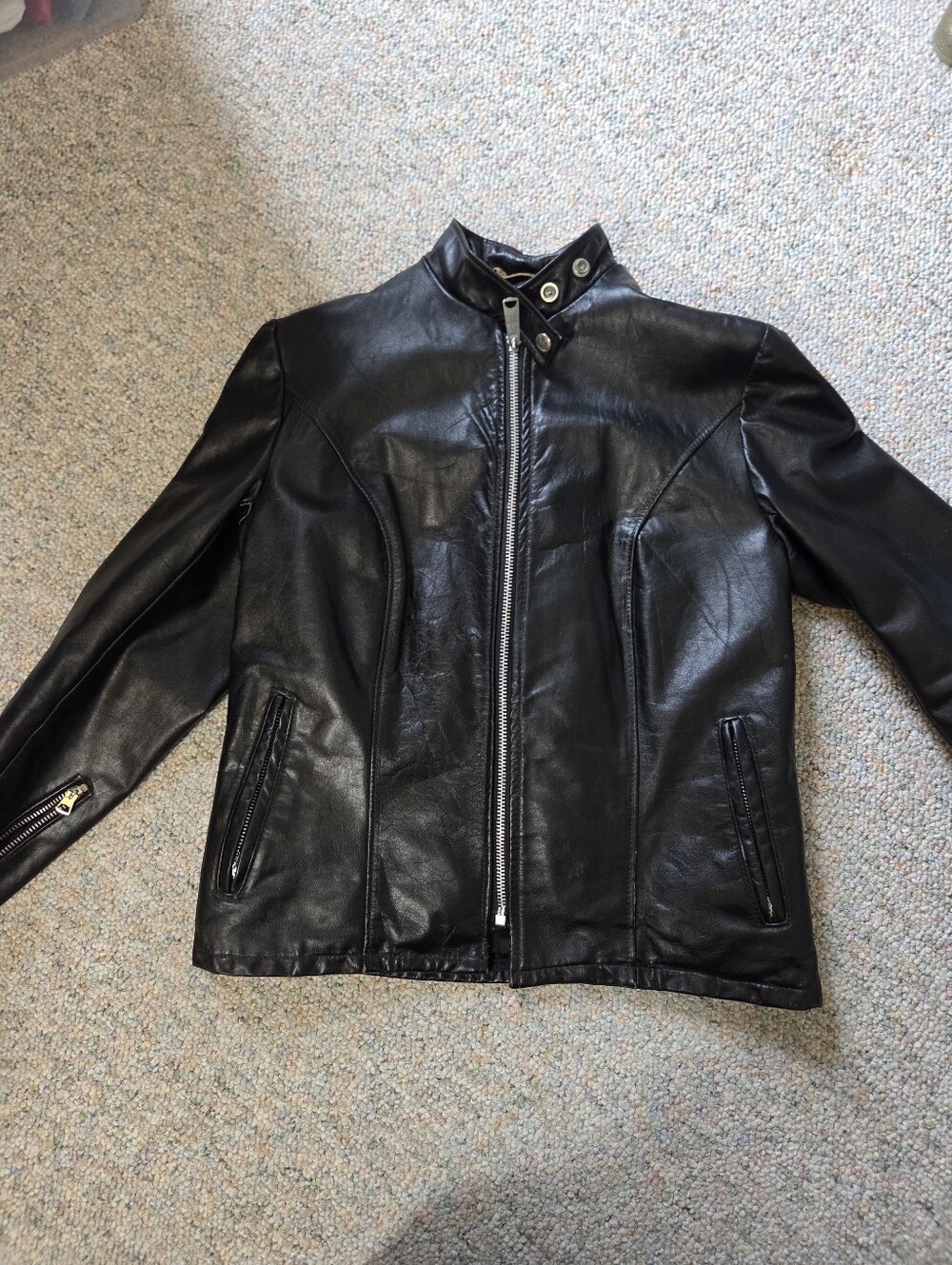 Women's Vintage Schott Black Leather Zip Motorcycle Jacket